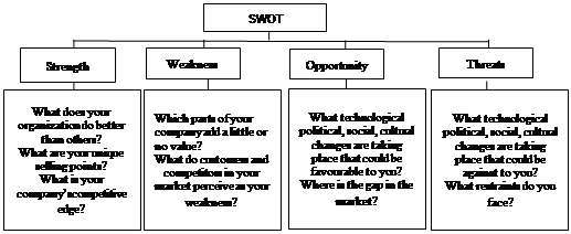 Fig. 1. SWOT analysis and some questions its sub characteristics should address (Source: Process based on Humphrey (2005 & 2012)